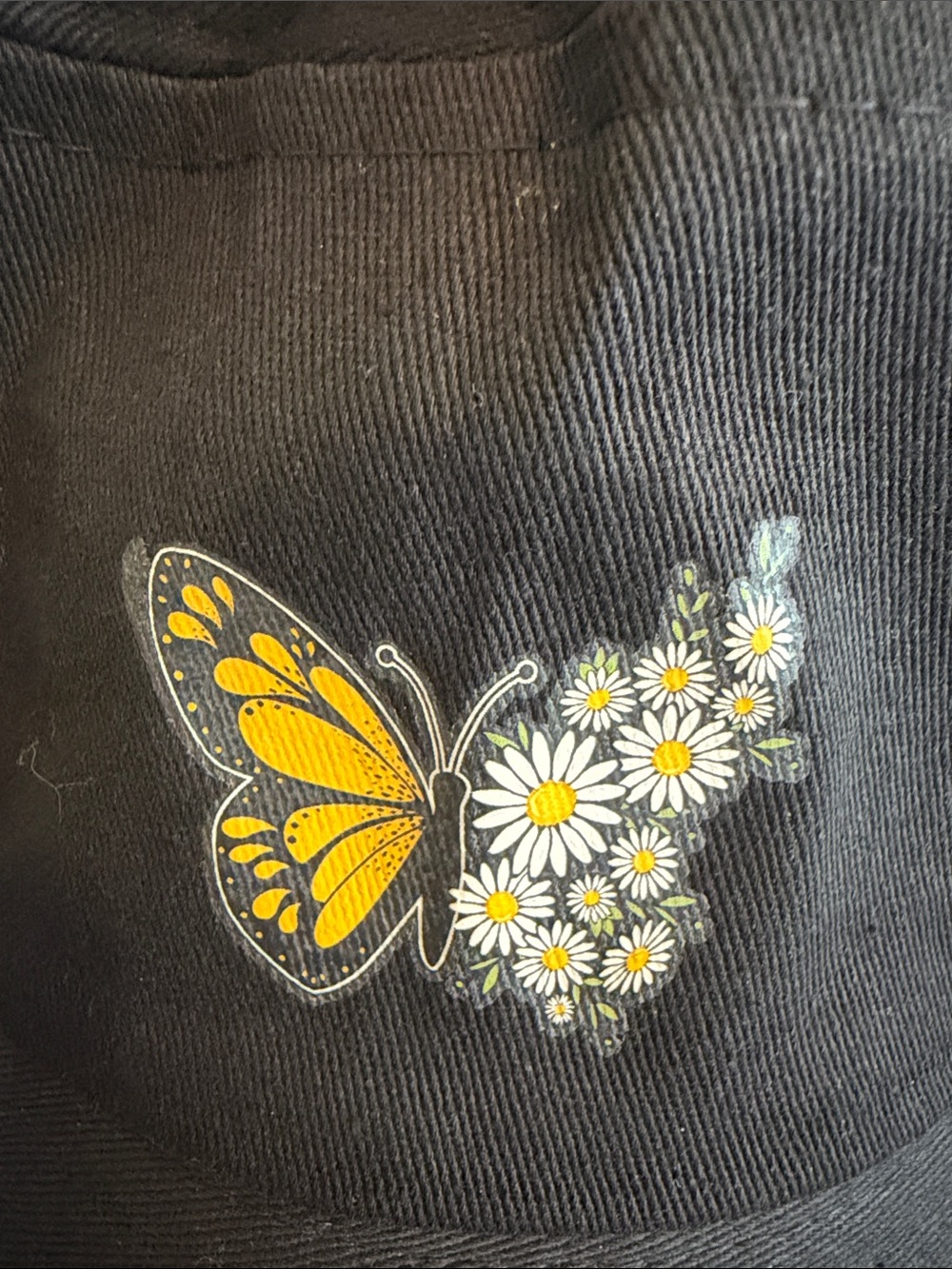 Urban Outfitters Black Bucket Hat with Yellow Butterfly and White Daisies - Picture 3 of 6